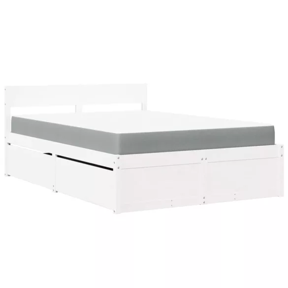 fehér tömör fenyőfa ágy fiókokkal és matraccal 120 x 200 cm