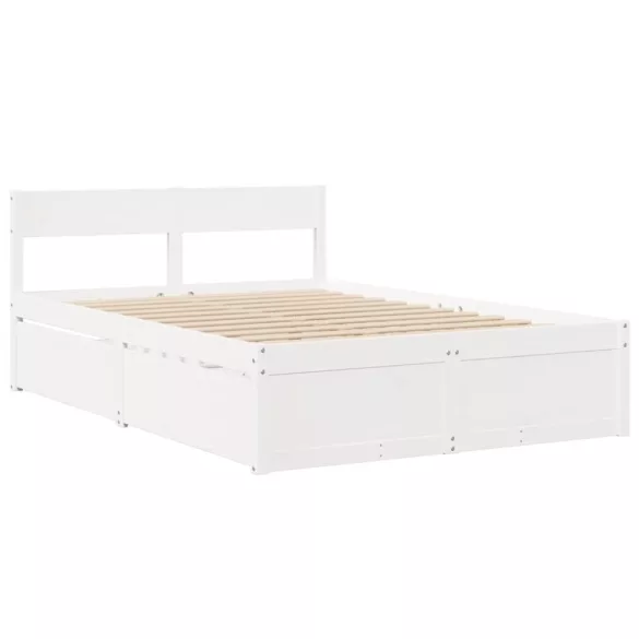fehér tömör fenyőfa ágy fiókokkal és matraccal 120 x 200 cm