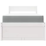 fehér tömör fenyőfa ágy fiókokkal és matraccal 100 x 200 cm