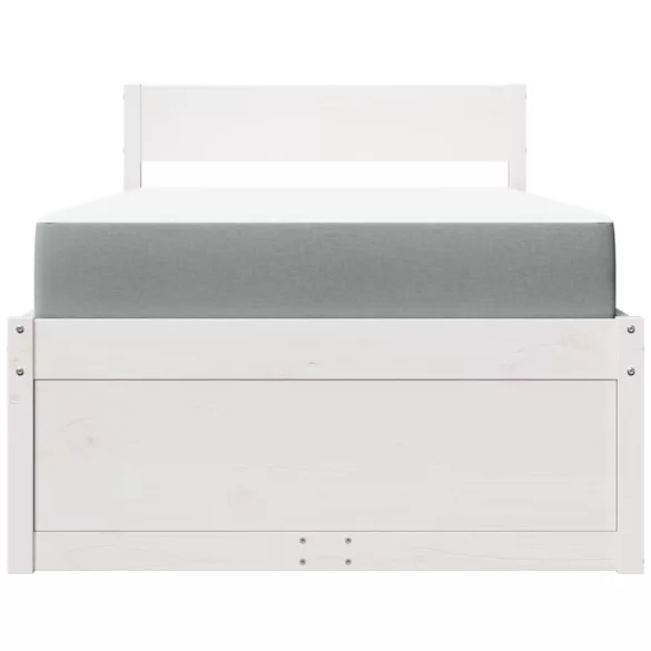 fehér tömör fenyőfa ágy fiókokkal és matraccal 100 x 200 cm