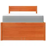 viaszbarna tömör fenyőfa ágy fiókokkal és matraccal 100x200 cm