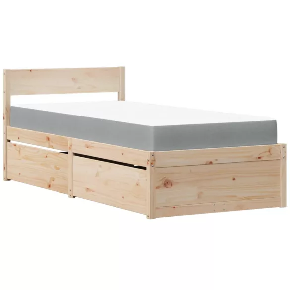 tömör fenyőfa ágy fiókokkal és matraccal 90 x 200 cm