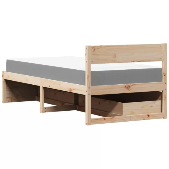 tömör fenyőfa ágy fiókokkal és matraccal 90 x 200 cm
