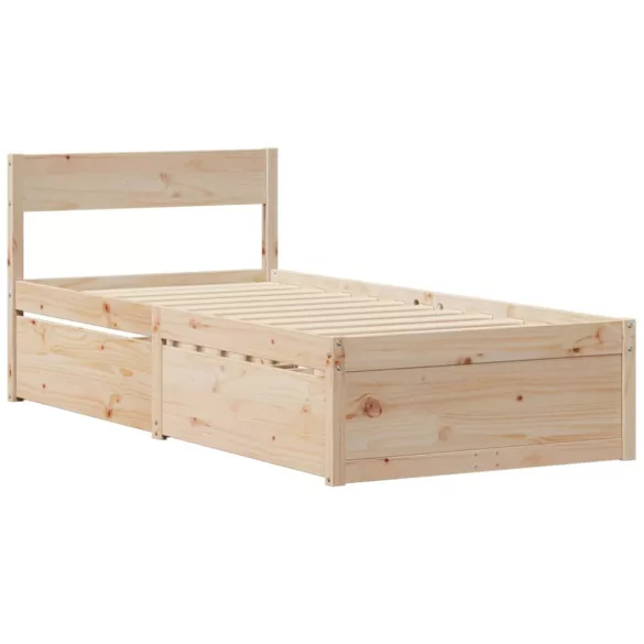 tömör fenyőfa ágy fiókokkal és matraccal 90 x 200 cm