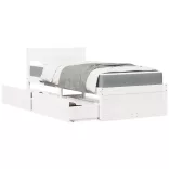 fehér tömör fenyőfa ágy fiókokkal és matraccal 90 x 200 cm