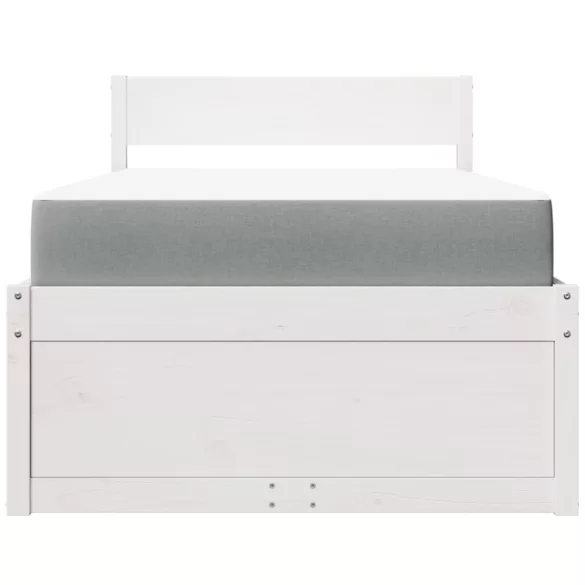 fehér tömör fenyőfa ágy fiókokkal és matraccal 90 x 200 cm