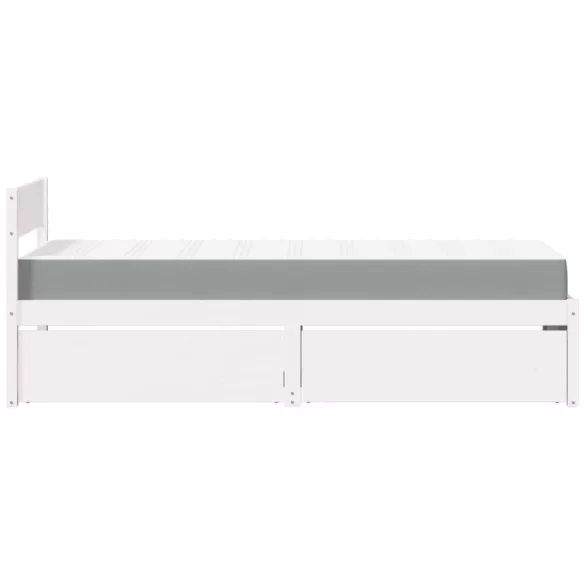 fehér tömör fenyőfa ágy fiókokkal és matraccal 90 x 200 cm