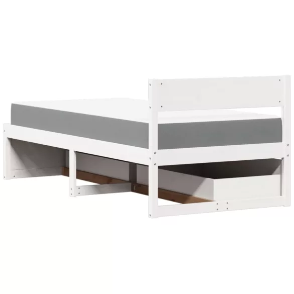 fehér tömör fenyőfa ágy fiókokkal és matraccal 90 x 200 cm
