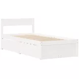 fehér tömör fenyőfa ágy fiókokkal és matraccal 90 x 200 cm
