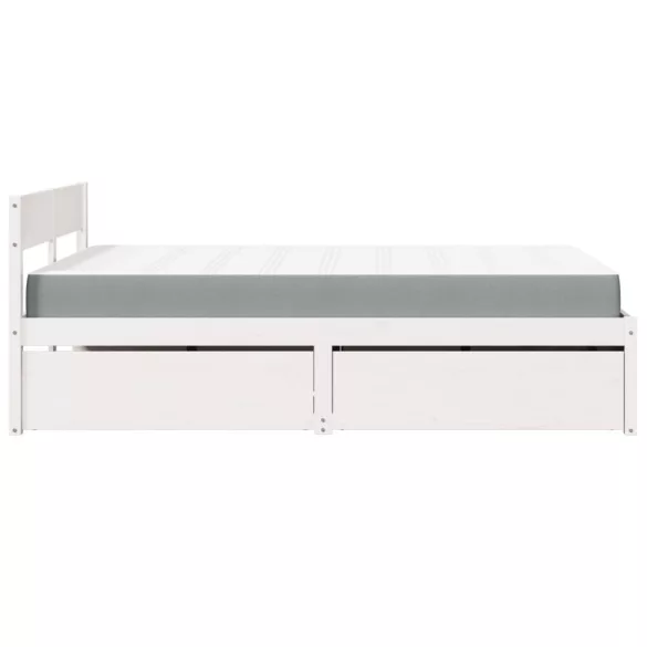 fehér tömör fenyőfa ágy fiókokkal és matraccal 140 x 190 cm