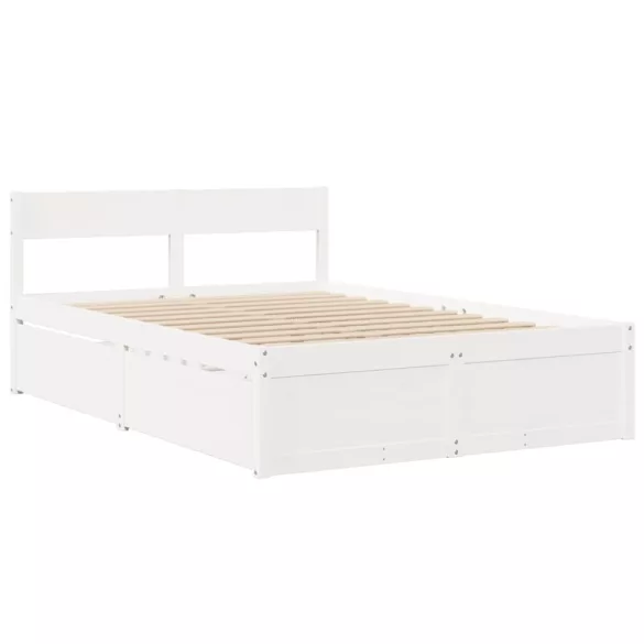 fehér tömör fenyőfa ágy fiókokkal és matraccal 120 x 190 cm