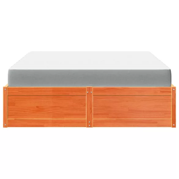 viaszbarna tömör fenyőfa ágy matraccal 160 x 200 cm