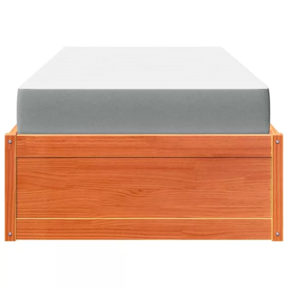 viaszbarna tömör fenyőfa ágy matraccal 100 x 200 cm