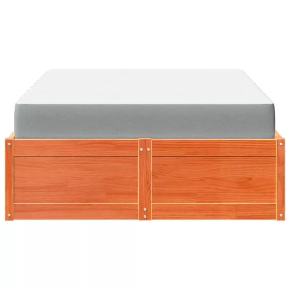 viaszbarna tömör fenyőfa ágy matraccal 140 x 190 cm