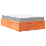 viaszbarna tömör fenyőfa ágy matraccal 140 x 190 cm