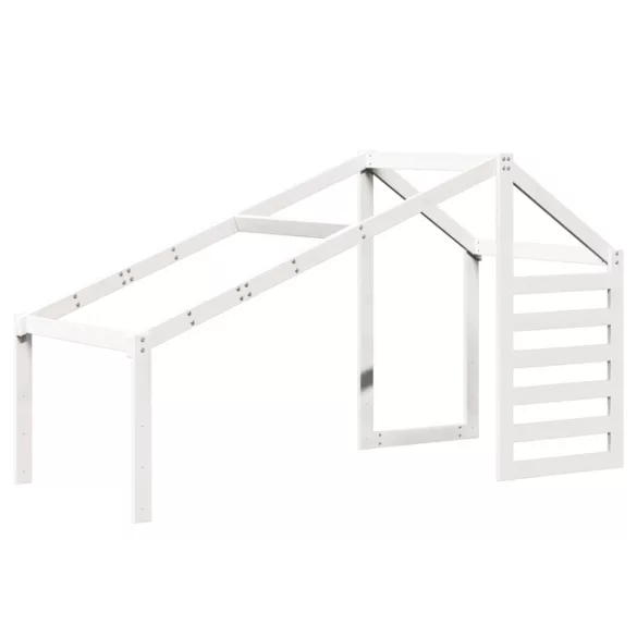 fehér tömör fenyőfa ágy emelettel és tetővel 80 x 200 cm