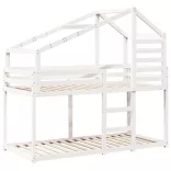 fehér tömör fenyőfa ágy emelettel és tetővel 90 x 200 cm