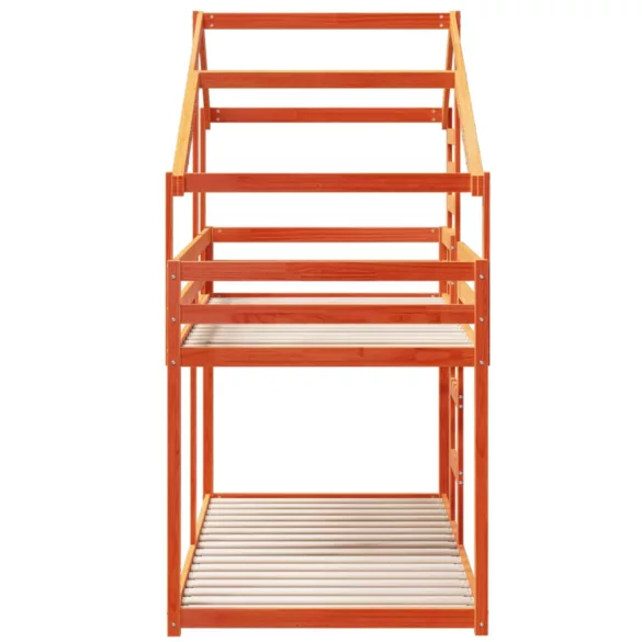 viaszbarna tömör fenyőfa ágy emelettel és tetővel 90 x 190 cm