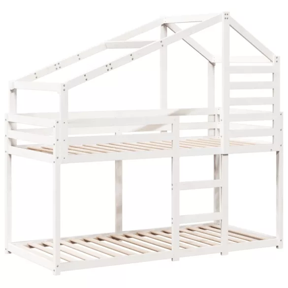 fehér tömör fenyőfa ágy emelettel és tetővel 75 x 190 cm