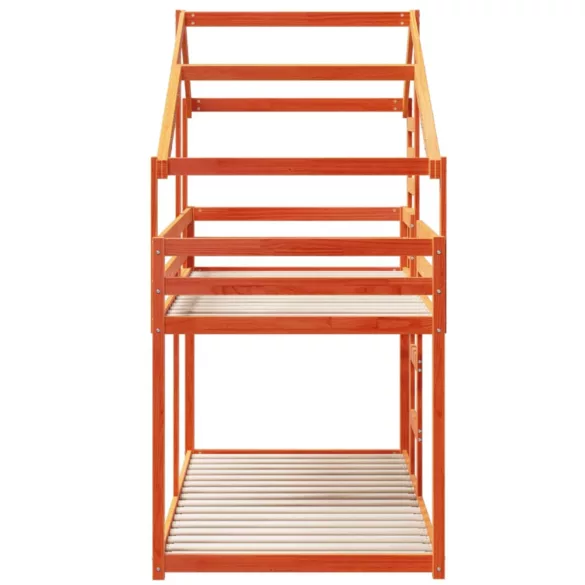 viaszbarna tömör fenyőfa ágy emelettel és tetővel 75 x 190 cm