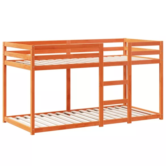 viaszbarna tömör fenyőfa ágy emelettel és tetővel 75 x 190 cm