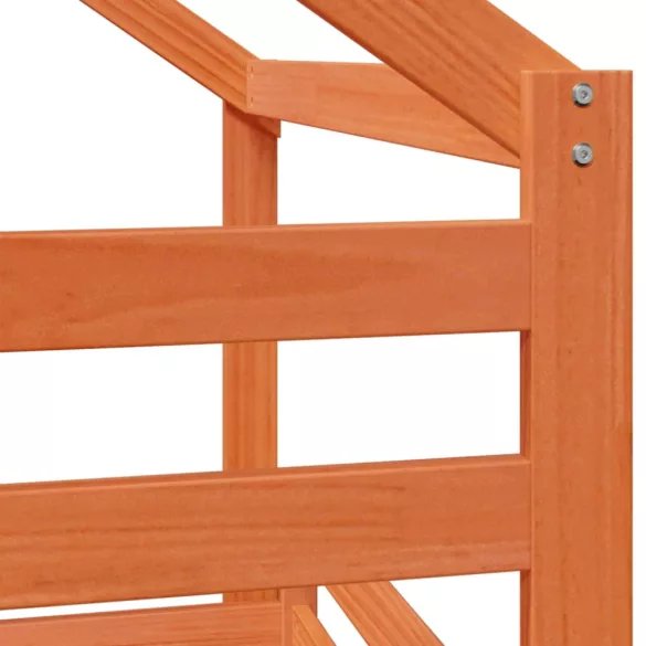 viaszbarna tömör fenyőfa ágy emelettel és tetővel 75 x 190 cm