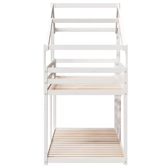 fehér tömör fenyőfa ágy emelettel és tetővel 90 x 190 cm