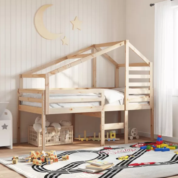 tömör fenyőfa magasított ágy tetővel 90 x 200 cm