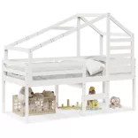 fehér tömör fenyőfa magasított ágy tetővel 90 x 200 cm