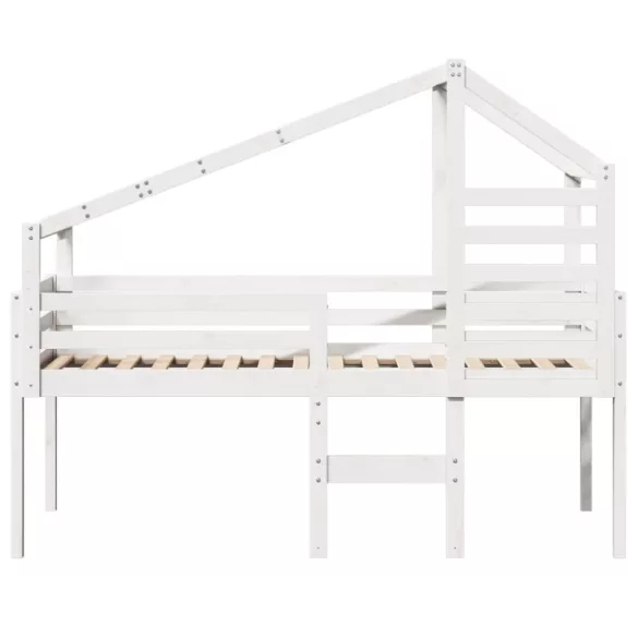 fehér tömör fenyőfa magasított ágy tetővel 90 x 200 cm