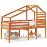 viaszbarna tömör fenyőfa magasított ágy tetővel 90 x 200 cm