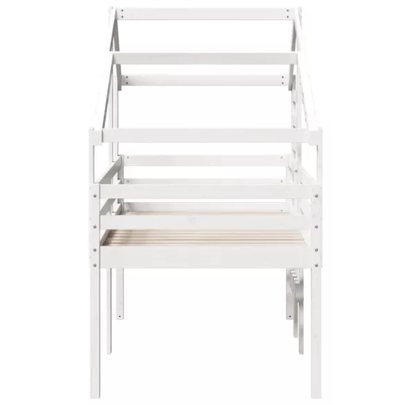 fehér tömör fenyőfa magasított ágy tetővel 90 x 190 cm