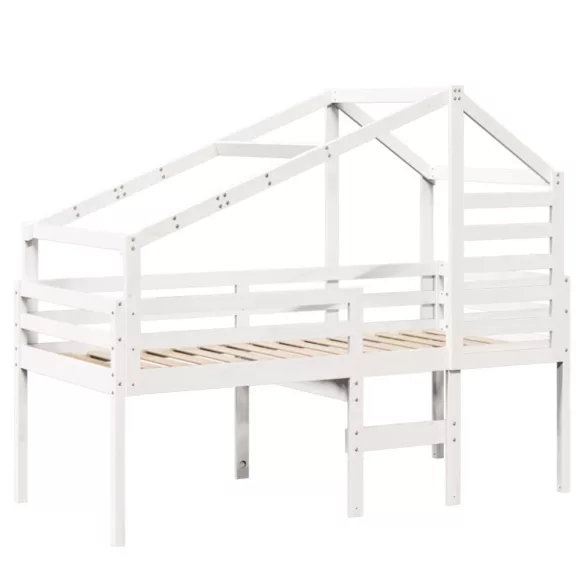 fehér tömör fenyőfa magasított ágy tetővel 75 x 190 cm