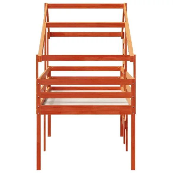 viaszbarna tömör fenyőfa magasított ágy tetővel 75 x 190 cm