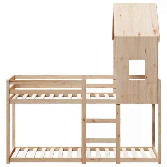tömör fenyőfa ágy emelettel és tetővel 80 x 200 cm