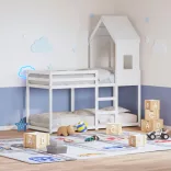 fehér tömör fenyőfa ágy emelettel és tetővel 80 x 200 cm