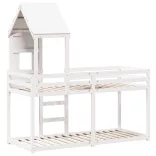 fehér tömör fenyőfa ágy emelettel és tetővel 80 x 200 cm