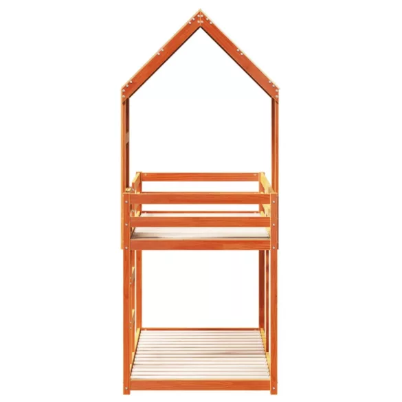 viaszbarna tömör fenyőfa ágy emelettel és tetővel 80 x 200 cm