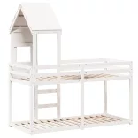 fehér tömör fenyőfa ágy emelettel és tetővel 90 x 190 cm