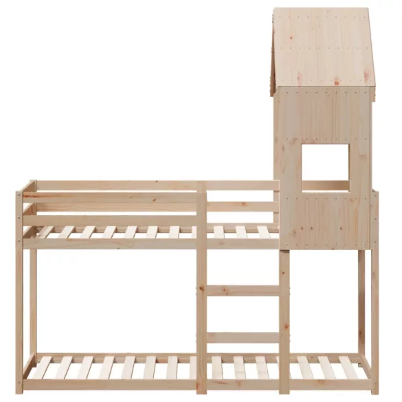 tömör fenyőfa ágy emelettel és tetővel 75 x 190 cm