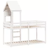 fehér tömör fenyőfa ágy emelettel és tetővel 75 x 190 cm