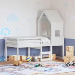 fehér tömör fenyőfa magasított ágy tetővel 80 x 200 cm