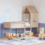 tömör fenyőfa magasított ágy tetővel 90 x 200 cm