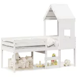 fehér tömör fenyőfa magasított ágy tetővel 90 x 200 cm