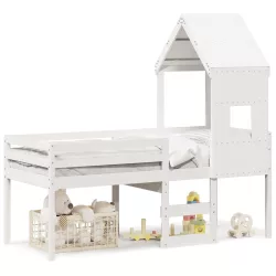   fehér tömör fenyőfa magasított ágy tetővel 90 x 200 cm