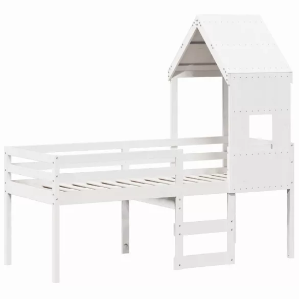 fehér tömör fenyőfa magasított ágy tetővel 90 x 200 cm