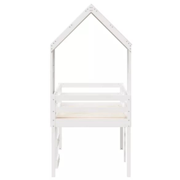 fehér tömör fenyőfa magasított ágy tetővel 90 x 200 cm