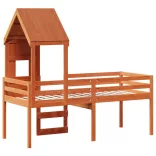 viaszbarna tömör fenyőfa magasított ágy tetővel 90 x 200 cm