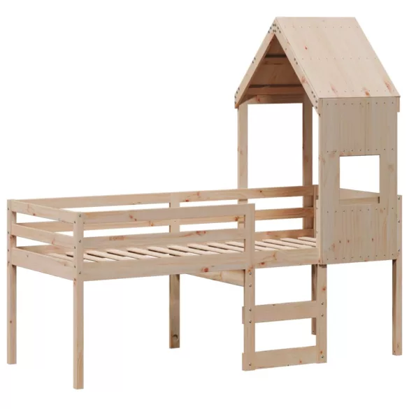 tömör fenyőfa magasított ágy tetővel 75 x 190 cm