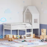 fehér tömör fenyőfa magasított ágy tetővel 75 x 190 cm